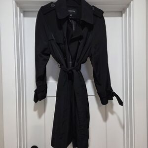 London Fog Black Trench Coat with Plaid Interior